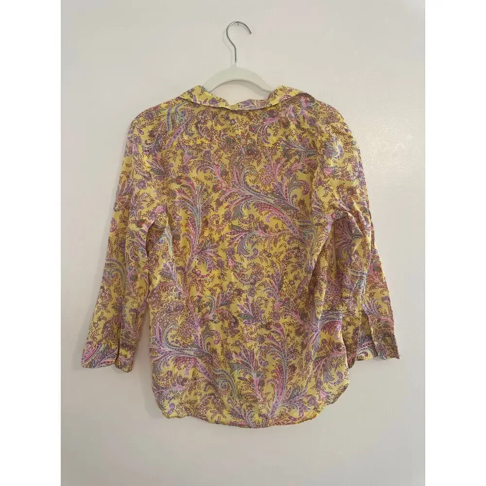 Ralph Lauren Women's 100% Cotton Preppy Purple/Yellow Pailsey Button Down Large - Picture 2 of 6